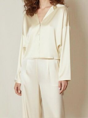 LILYSILK Retro Batwing Silk Osmanthus Shirt, Lily White, XS